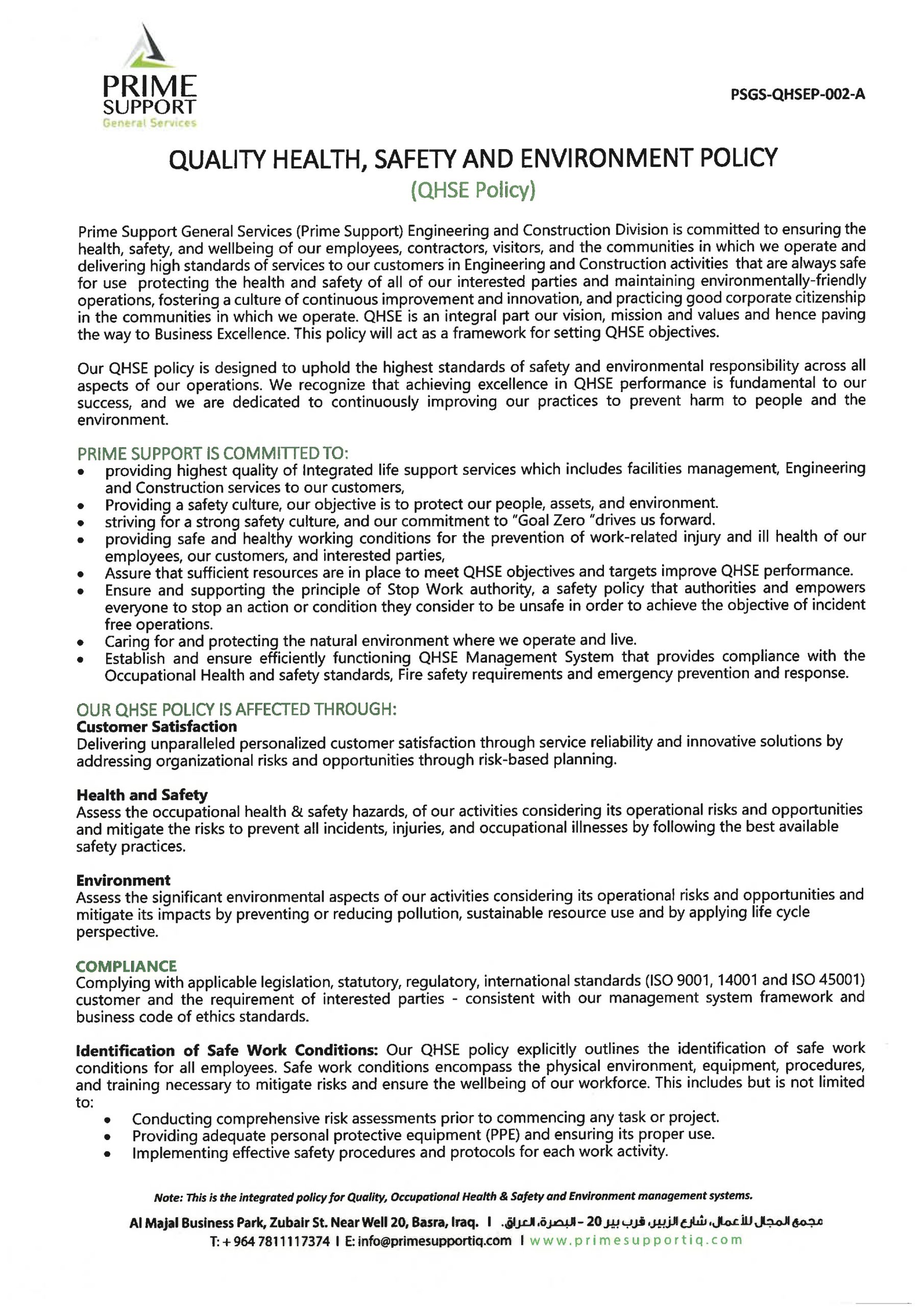 Engineering & Construction - QHSE Policy (page 1)